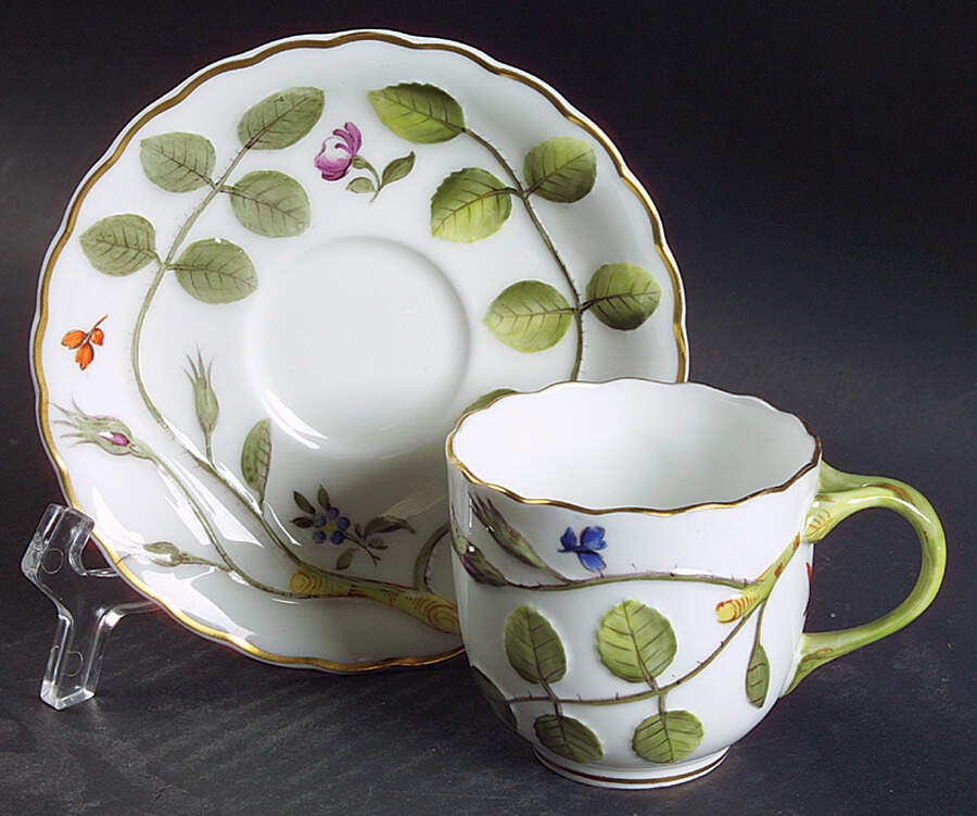Blind Earl (Raised, Multicolored) Flat Demitasse Cup & Saucer Set by Royal Worcester-1