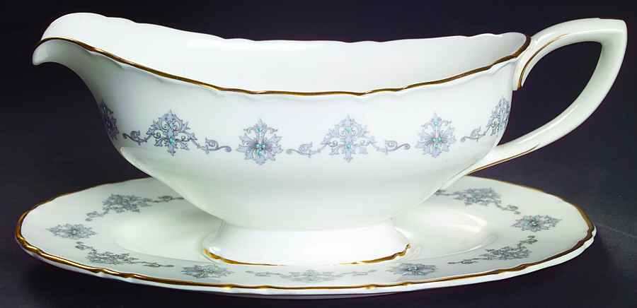 Blue Medallion Gravy Boat & Underplate by Royal Worcester-1