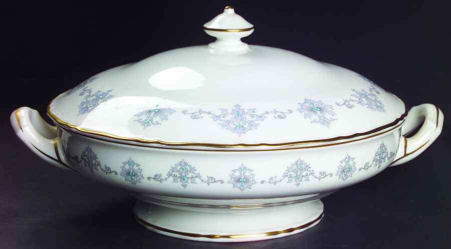 Blue Medallion Round Covered Vegetable by Royal Worcester-1