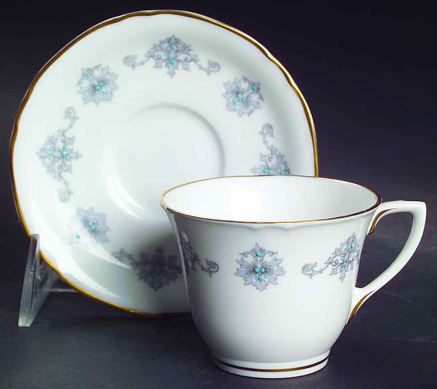 Blue Medallion Footed Demitasse Cup & Saucer Set by Royal Worcester-1