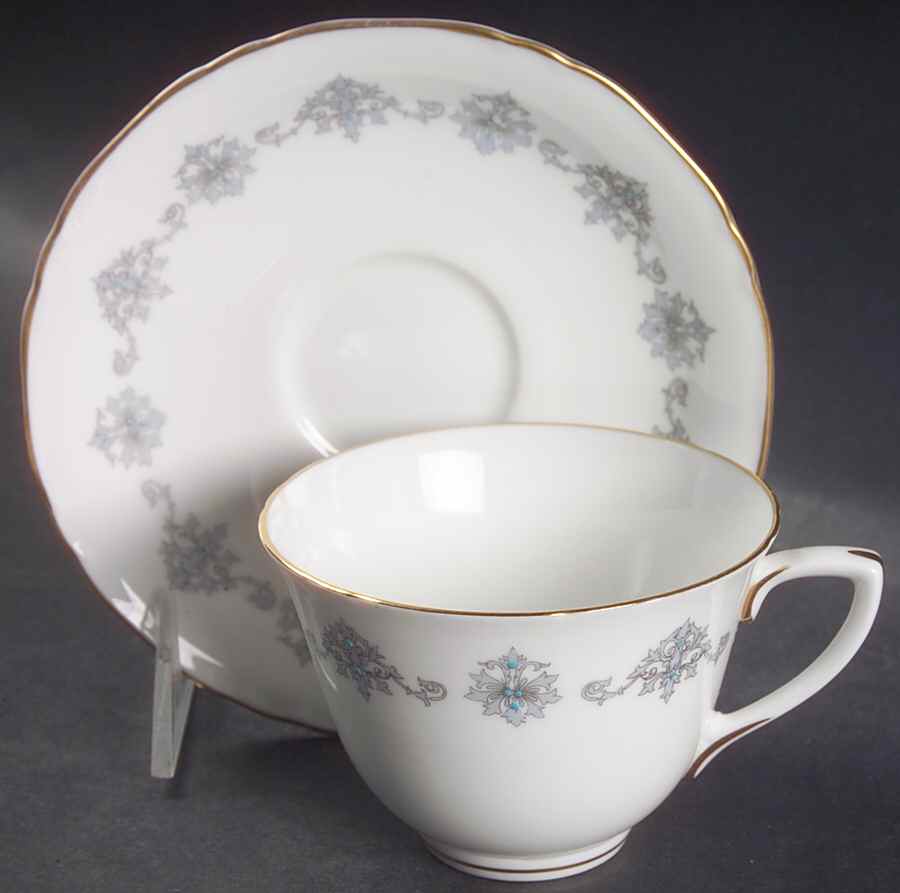 Blue Medallion Flat Cup & Saucer Set by Royal Worcester-1