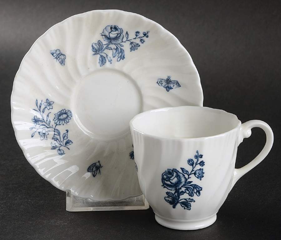 Blue Sprays (White) Footed Demitasse Cup & Saucer Set by Royal Worcester-1