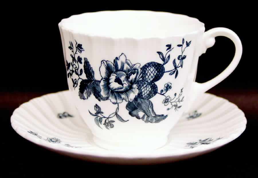 Blue Sprays (White) Footed Cup & Saucer Set by Royal Worcester-1