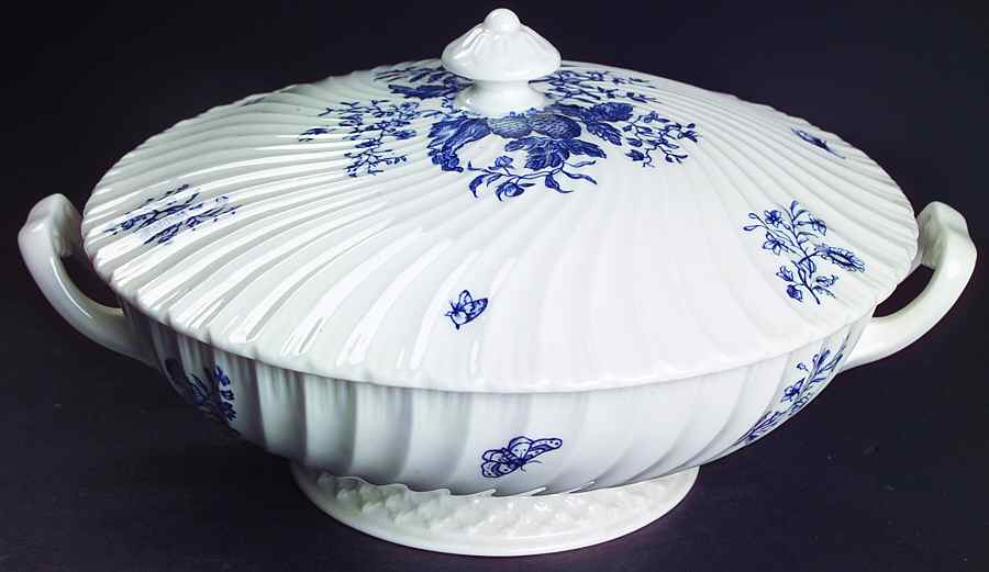 Blue Sprays (White) Round Covered Vegetable by Royal Worcester-1
