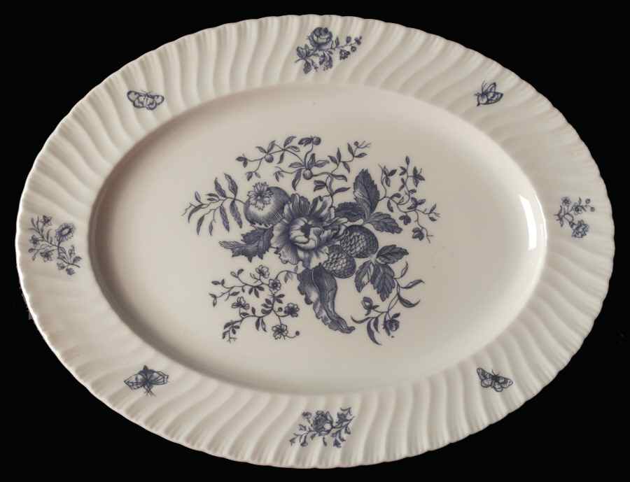 Blue Sprays (White) 15" Oval Serving Platter by Royal Worcester-1