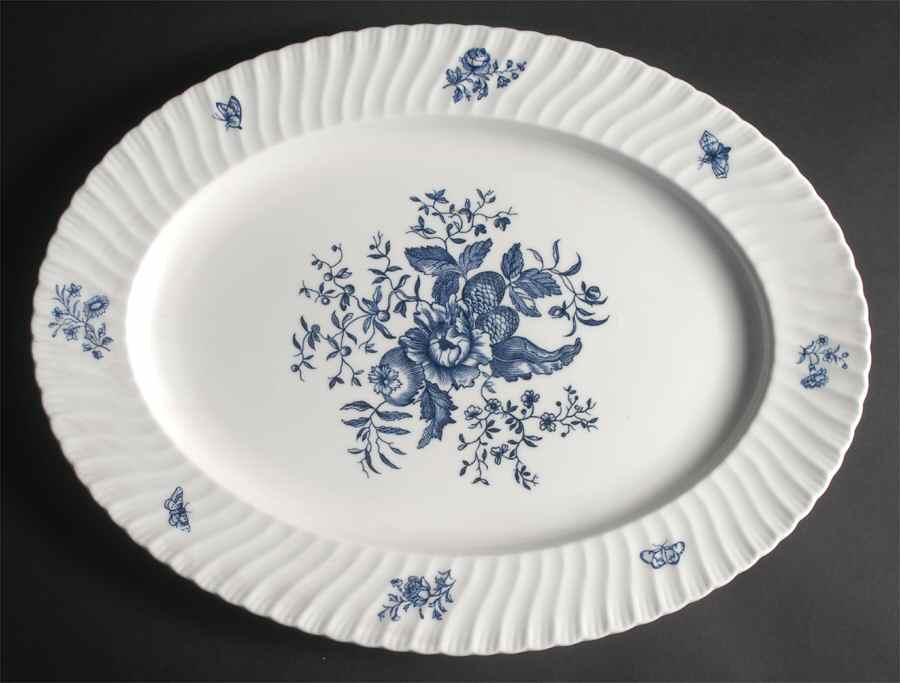 Blue Sprays (White) 17" Oval Serving Platter by Royal Worcester-1