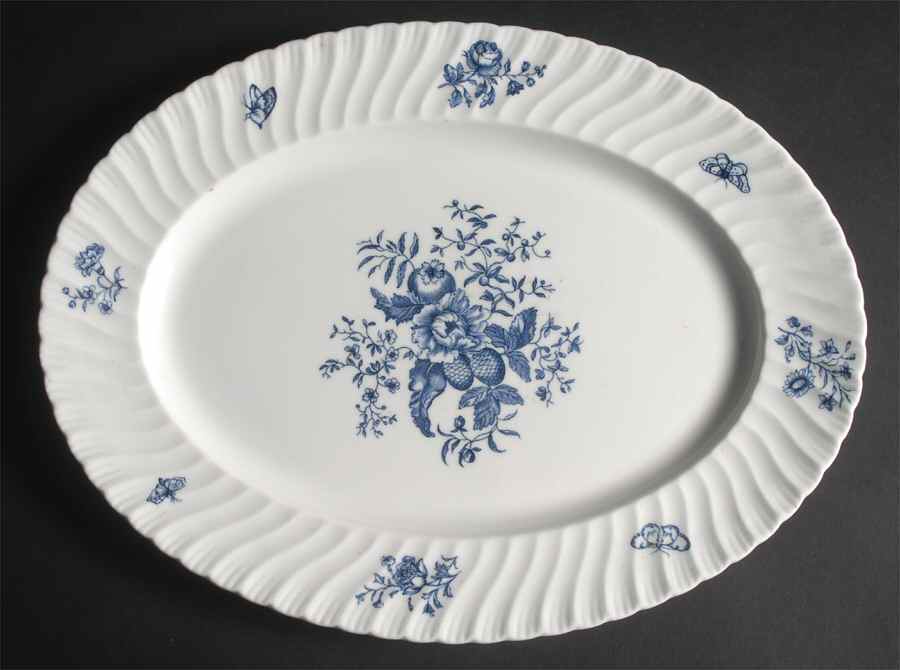 Blue Sprays (White) 13" Oval Serving Platter by Royal Worcester-1