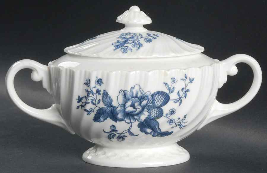 Blue Sprays (White) Sugar Bowl & Lid by Royal Worcester-1