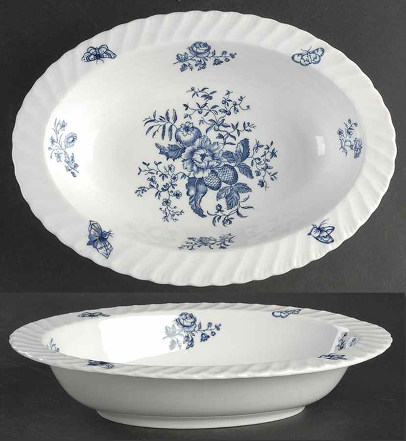 Blue Sprays (White) 10" Oval Vegetable Bowl by Royal Worcester-1