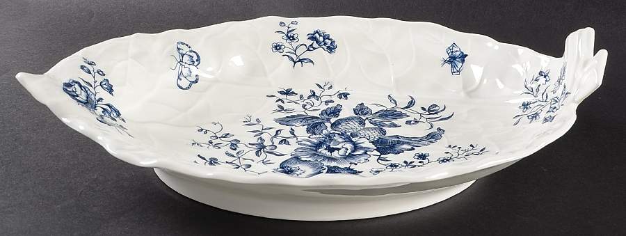 Blue Sprays (White) 13" Leaf Bowl by Royal Worcester-1