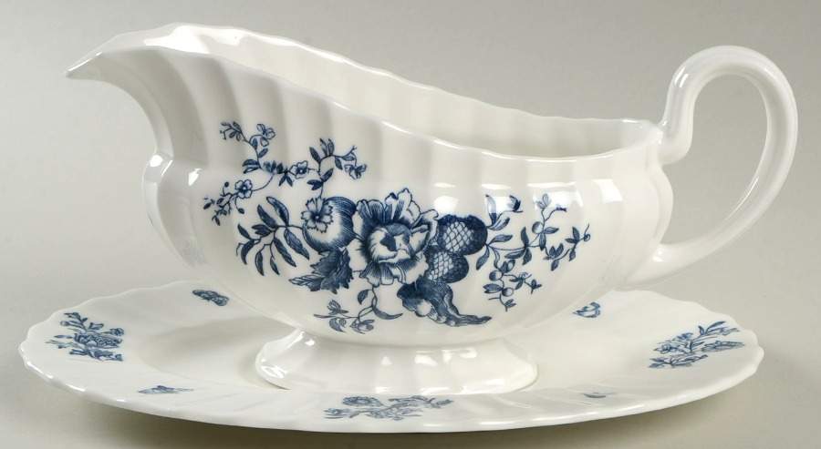 Blue Sprays (White) Gravy Boat & Underplate by Royal Worcester-1