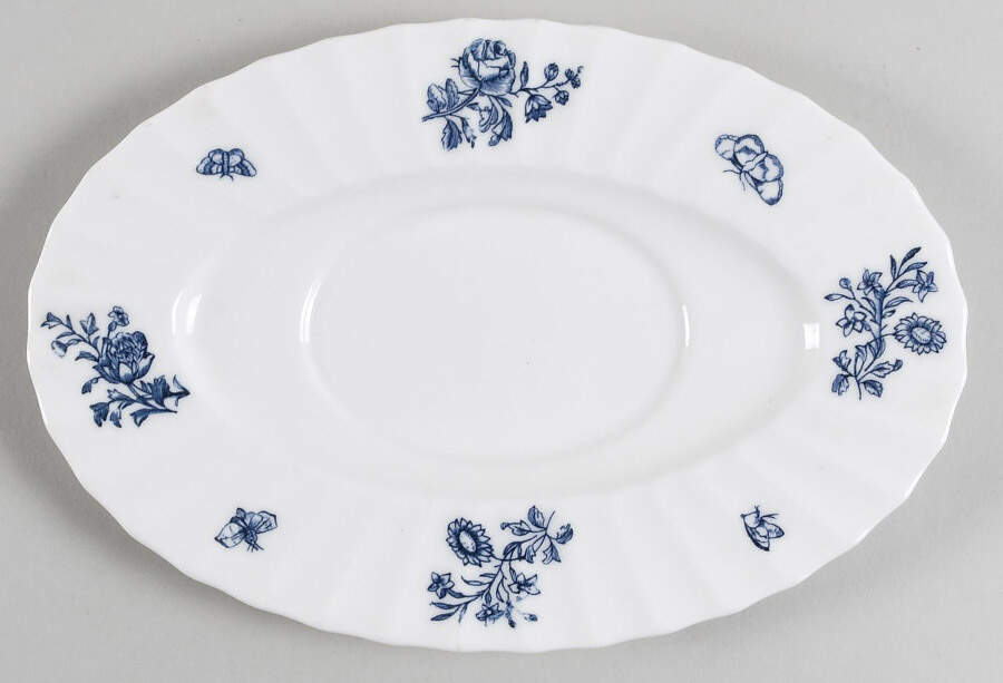 Blue Sprays (Ribbed) Underplate for Gravy Boat by Royal Worcester-1
