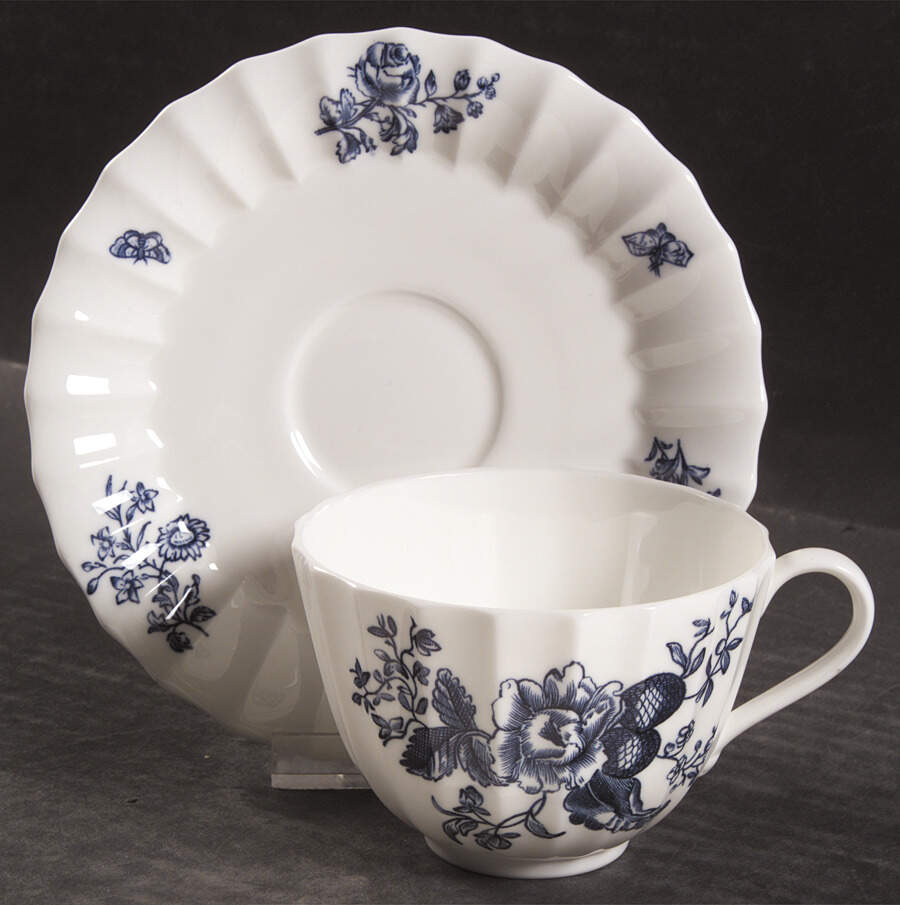 Blue Sprays (Ribbed) Footed Cup & Saucer Set by Royal Worcester-1