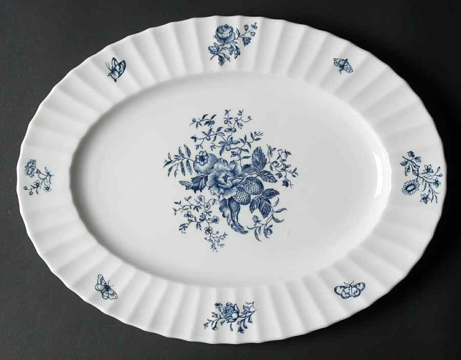 Blue Sprays (Ribbed) 13" Oval Serving Platter by Royal Worcester-1