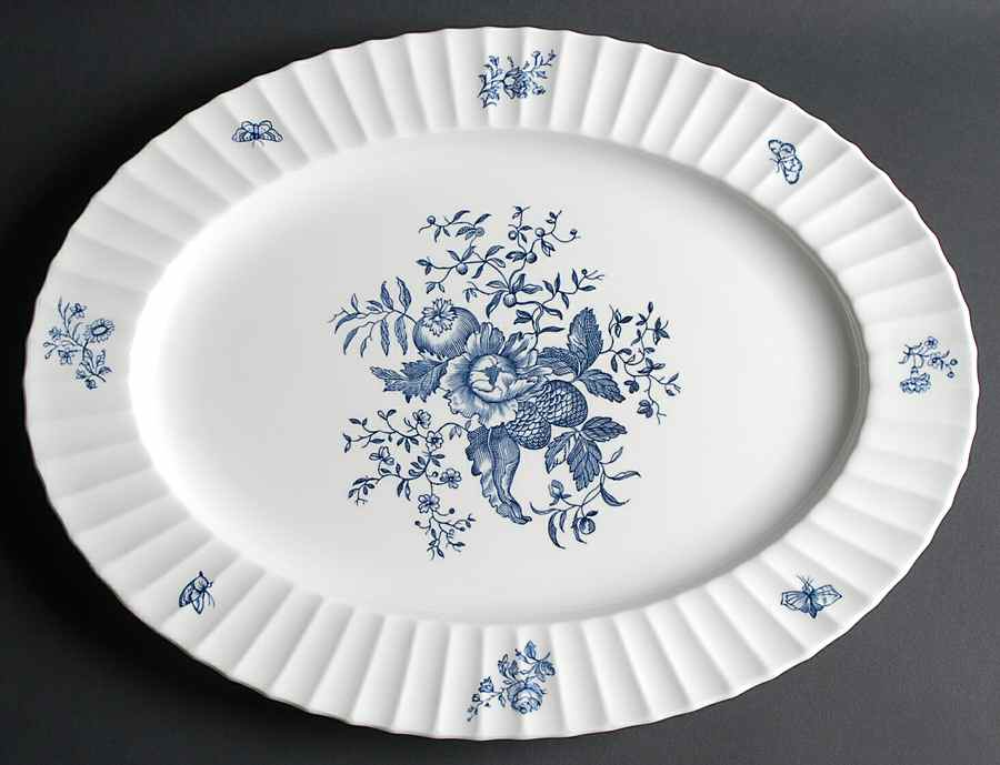 Blue Sprays (Ribbed) 17" Oval Serving Platter by Royal Worcester-1