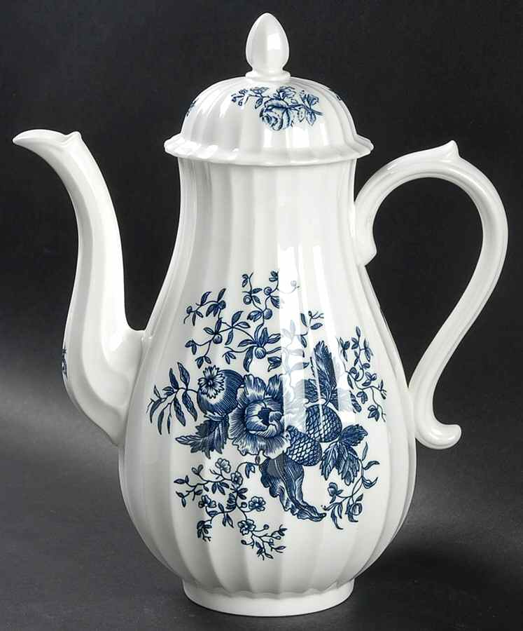 Blue Sprays (Ribbed) Coffee Pot & Lid by Royal Worcester-1