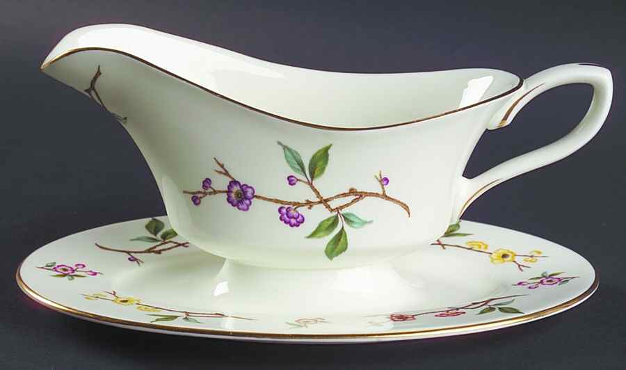 Blossom Time Gravy Boat with Attached Underplate by Royal Worcester-1