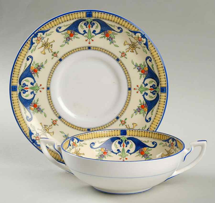Bordeaux Footed Cream Soup Bowl & Saucer Set by Royal Worcester-1