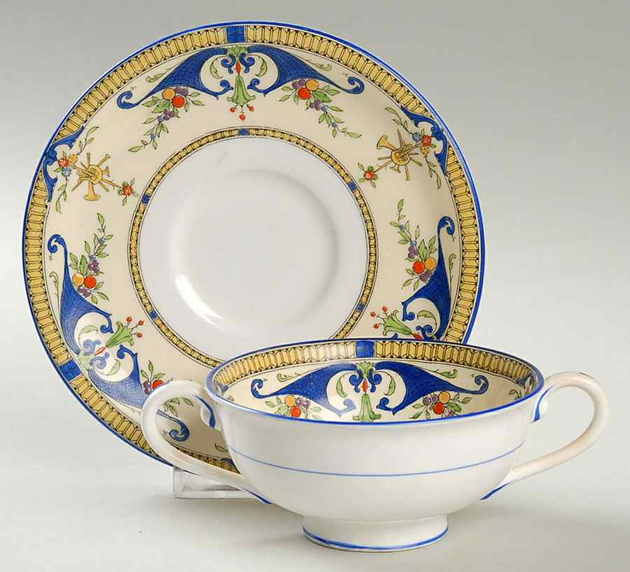 Bordeaux Footed Bouillon Cup & Saucer by Royal Worcester-1