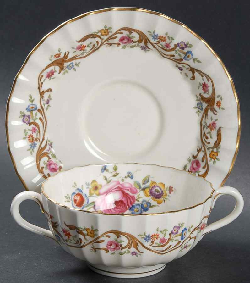 Bournemouth Footed Cream Soup Bowl & Saucer Set by Royal Worcester-1