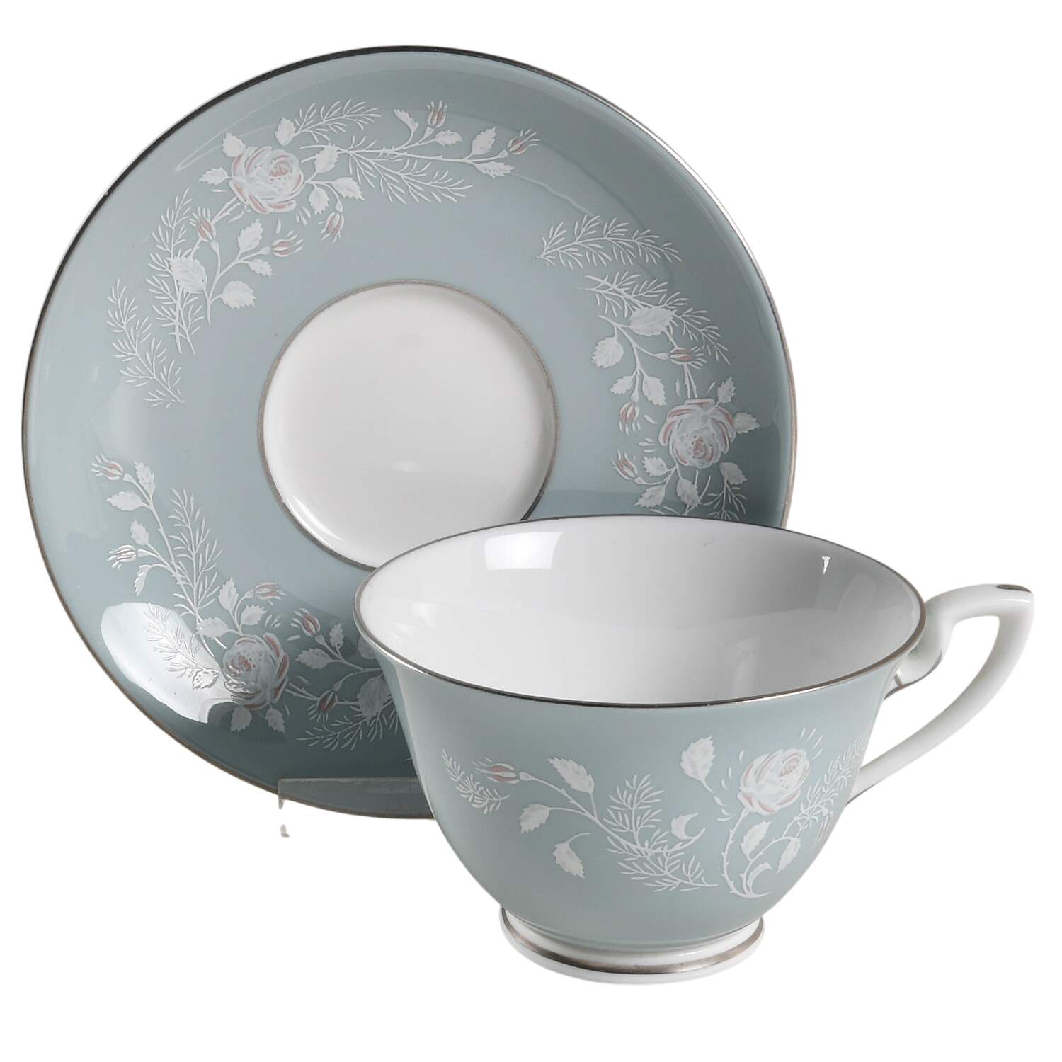 Bridal Rose Footed Cup & Saucer Set by Royal Worcester-1
