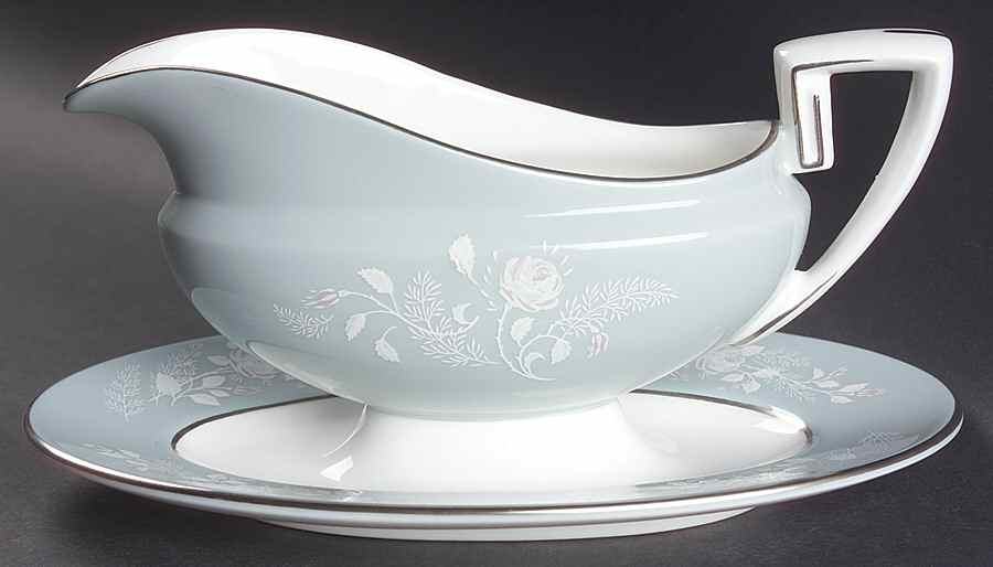 Bridal Rose Gravy Boat with Attached Underplate by Royal Worcester-1