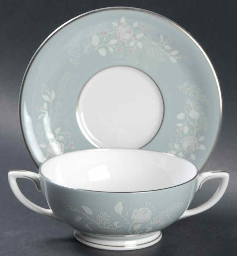 Bridal Rose Footed Cream Soup Bowl & Saucer Set by Royal Worcester-1