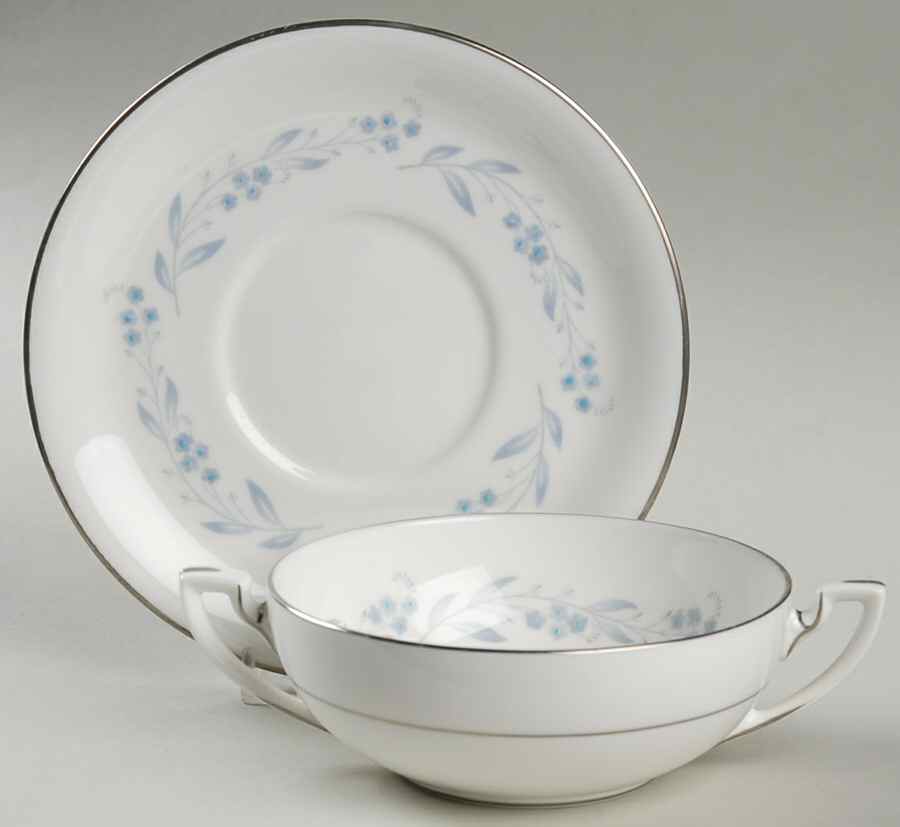 Bridal Wreath Flat Cream Soup Bowl & Saucer Set by Royal Worcester-1