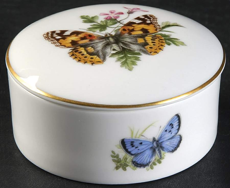 Butterflies 3" Round Box & Lid by Royal Worcester-1