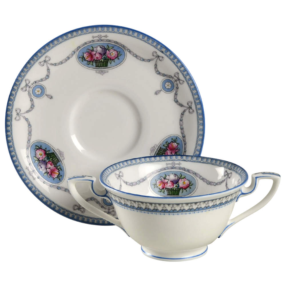 Cameo Footed Bouillon Cup & Saucer by Royal Worcester-1