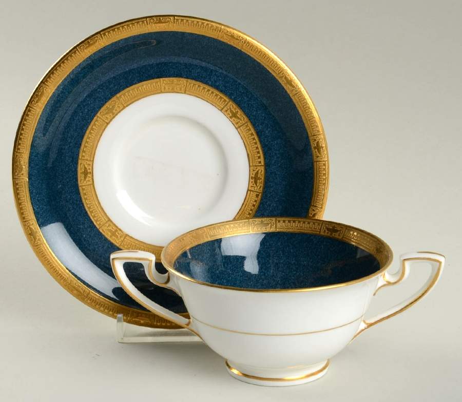 C2612 Cobalt Blue Footed Bouillon Cup & Saucer by Royal Worcester-1