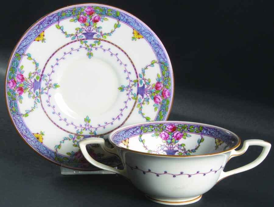 C662 Footed Cream Soup Bowl & Saucer Set by Royal Worcester-1