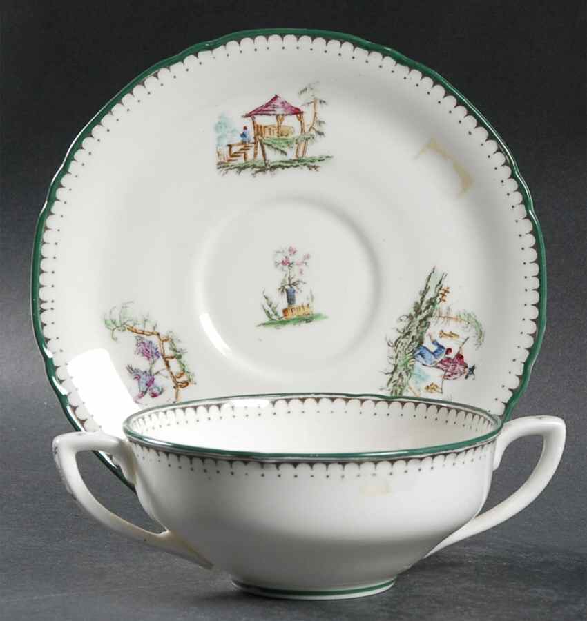 Canton Flat Cream Soup Bowl & Saucer Set by Royal Worcester-1
