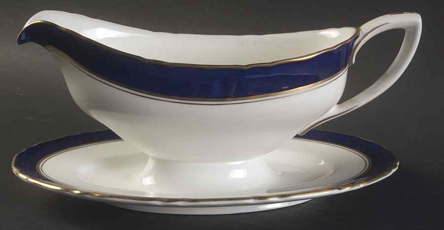 Cavendish Blue Gravy Boat with Attached Underplate by Royal Worcester-1