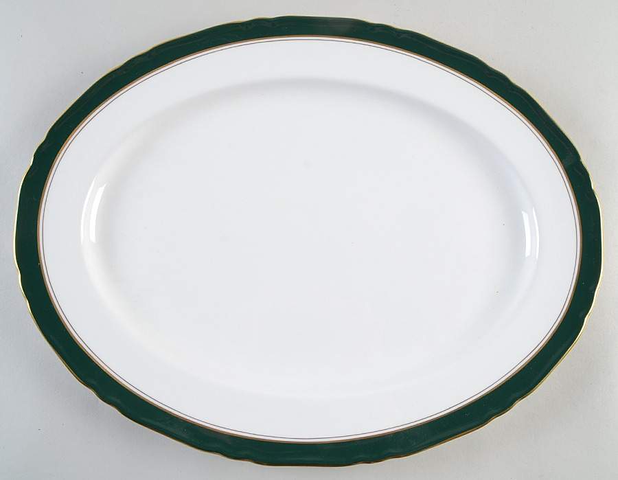 Cavendish Leather Green 15" Oval Serving Platter by Royal Worcester-1