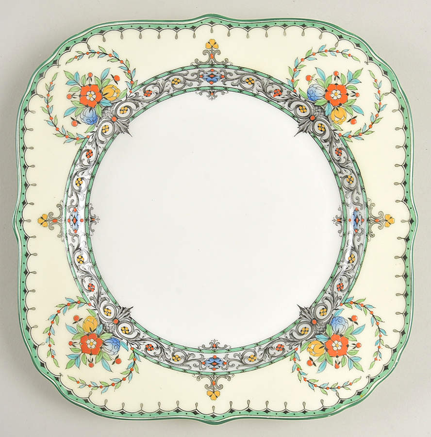 Chalons (Green Trim, No Center) Square Salad Plate by Royal Worcester-1