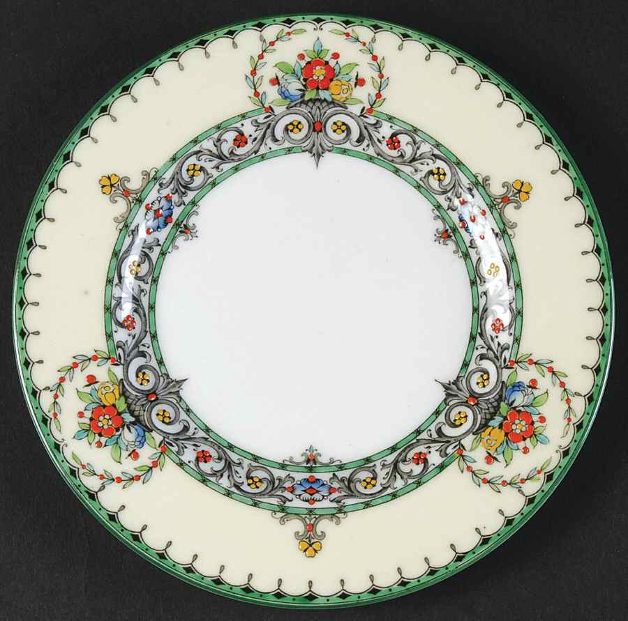 Chalons (Green Trim, No Center) Bread & Butter Plate by Royal Worcester-1
