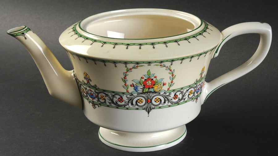 Chalons (Green Trim, No Center) Teapot No Lid by Royal Worcester-1