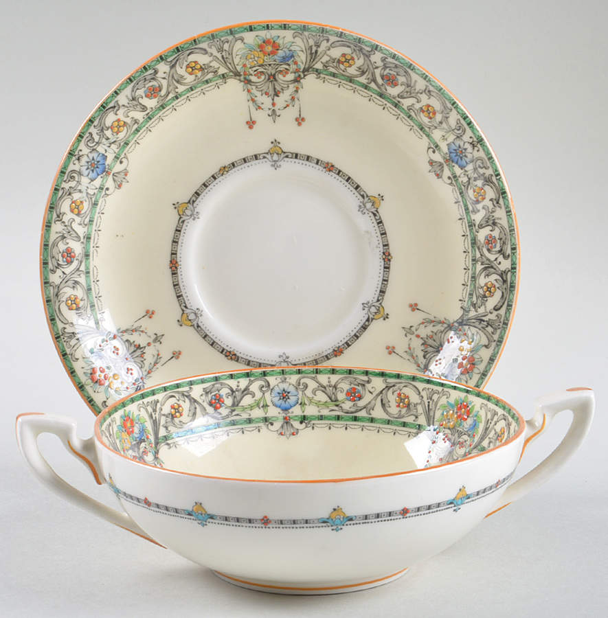 Chantilly Flat Cream Soup Bowl & Saucer Set by Royal Worcester-1