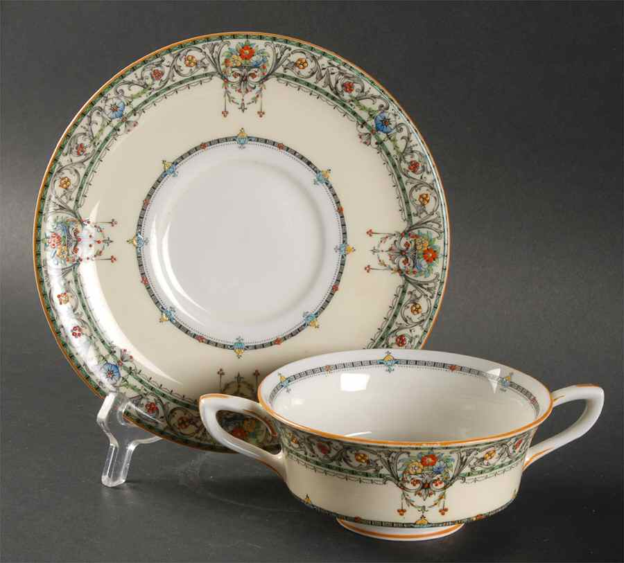Chantilly Footed Cream Soup Bowl & Saucer Set by Royal Worcester-1