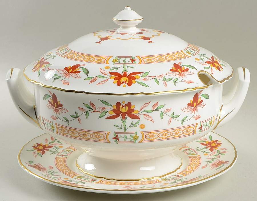 Chamberlain Orange Tureen & Lid w/Underplate by Royal Worcester-1