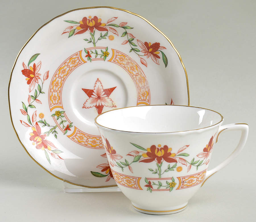 Chamberlain Orange Flat Cup & Saucer Set by Royal Worcester-1