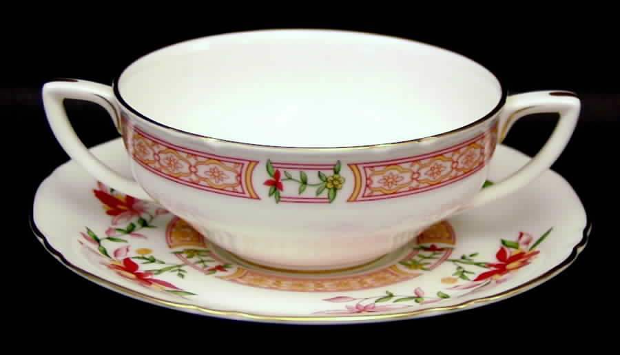 Chamberlain Orange Flat Cream Soup Bowl & Saucer Set by Royal Worcester-1