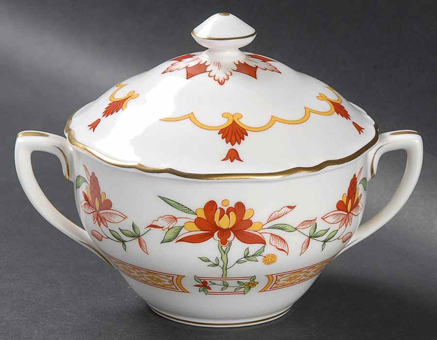 Chamberlain Orange Sugar Bowl & Lid by Royal Worcester-1