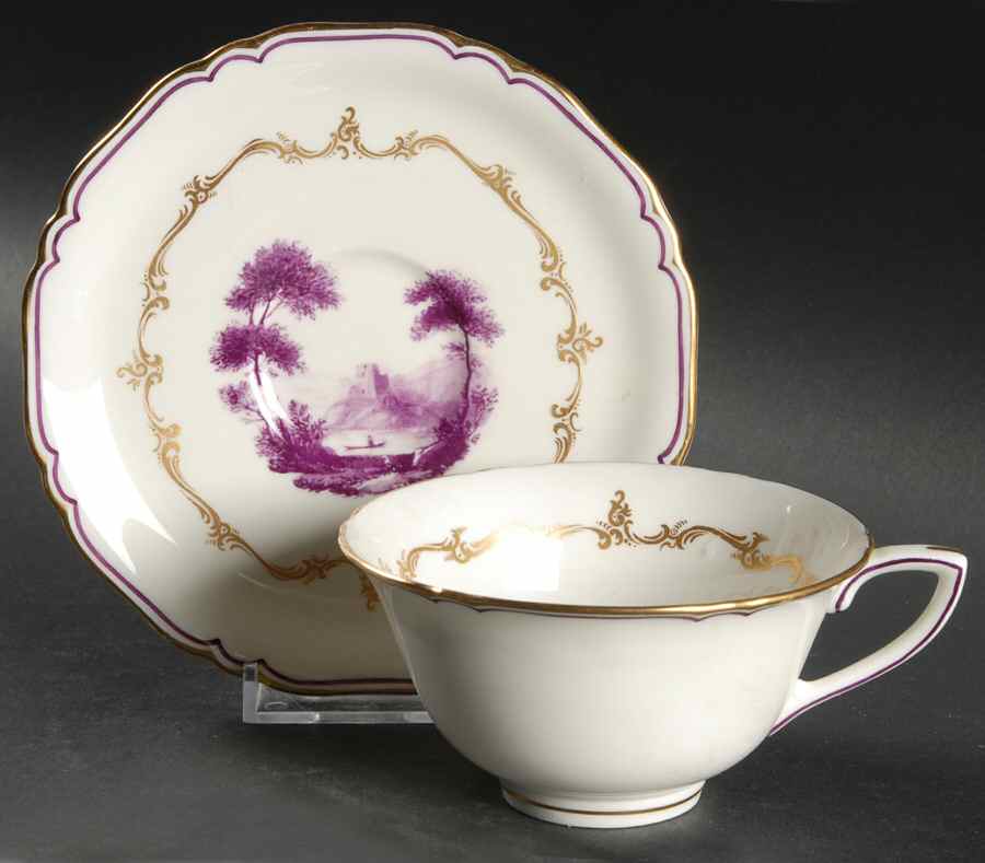 The Chamberlain Purple (Z184 1/2) Flat Cup & Saucer Set by Royal Worcester-1