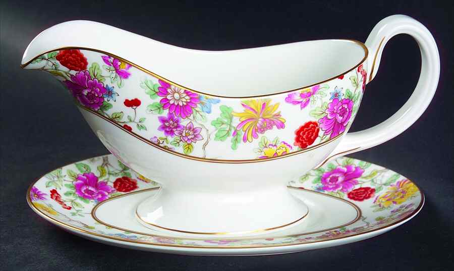 Chinese Garden Gravy Boat & Underplate by Royal Worcester-1