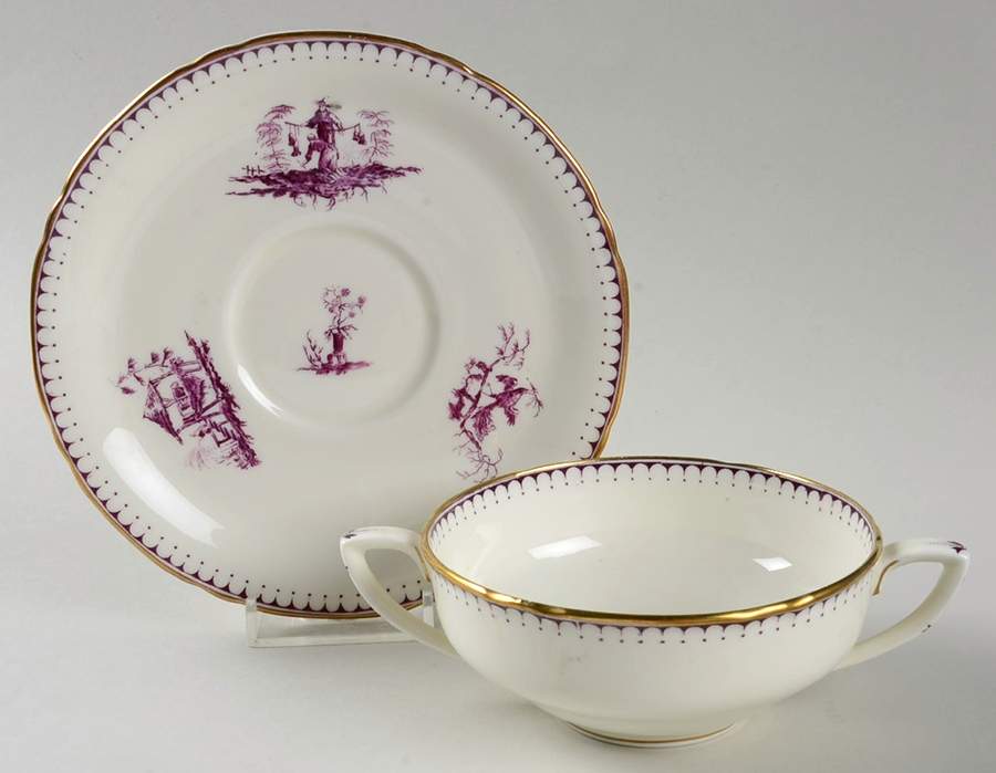 Chippendale Flat Cream Soup Bowl & Saucer Set by Royal Worcester-1