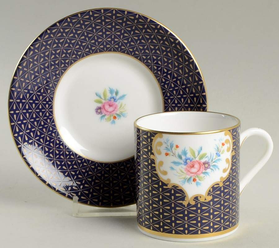 Chamberlain's Rose Flat Demitasse Cup & Saucer Set by Royal Worcester-1