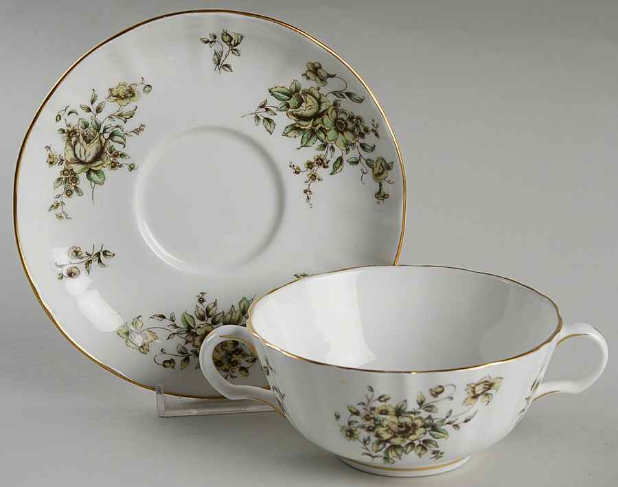 Clementine Footed Cream Soup Bowl & Saucer Set by Royal Worcester-1