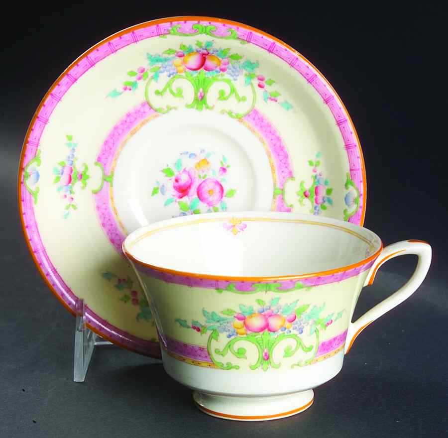 Cordova (Pink Border) Footed Cup & Saucer Set by Royal Worcester-1
